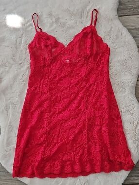 Victoria's Secret Red Floral Lace Chemise with Adjustable Straps
